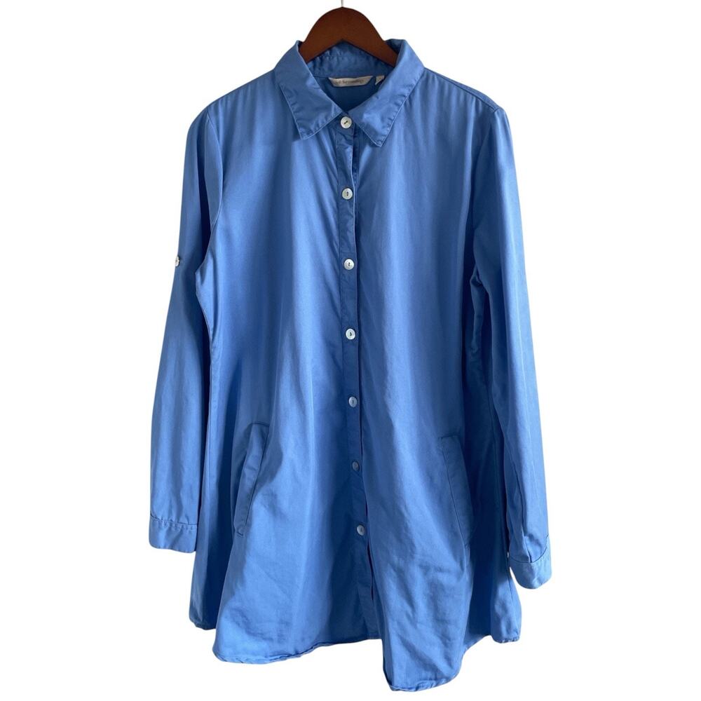 Soft Surroundings Touchable Tencel Top Large Longline Button Down Tunic Blue